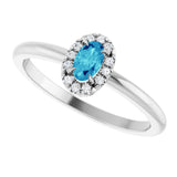 14K Gold Emerald Natural Blue Zircon Halo-Style Ring - White Gold - view 10