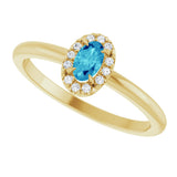 14K Gold Emerald Natural Blue Zircon Halo-Style Ring - Yellow Gold - view 10