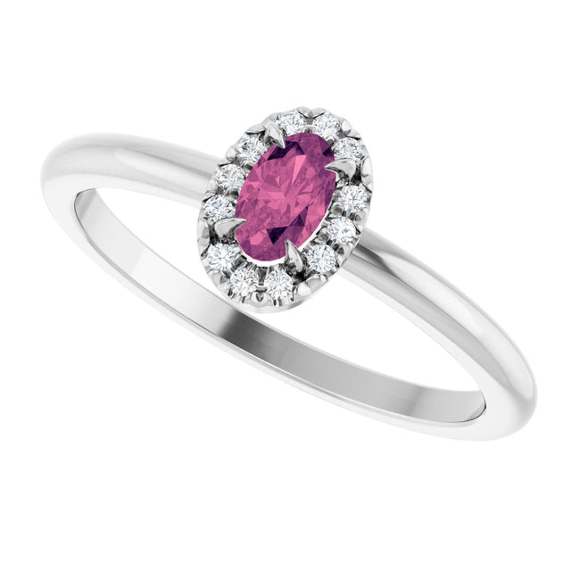 14K Gold Emerald Natural Pink Tourmaline Halo-Style Ring - White Gold - view 10