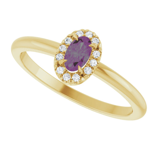 14K Gold Emerald Lab-Grown Alexandrite Halo-Style Ring - Yellow Gold - view 10