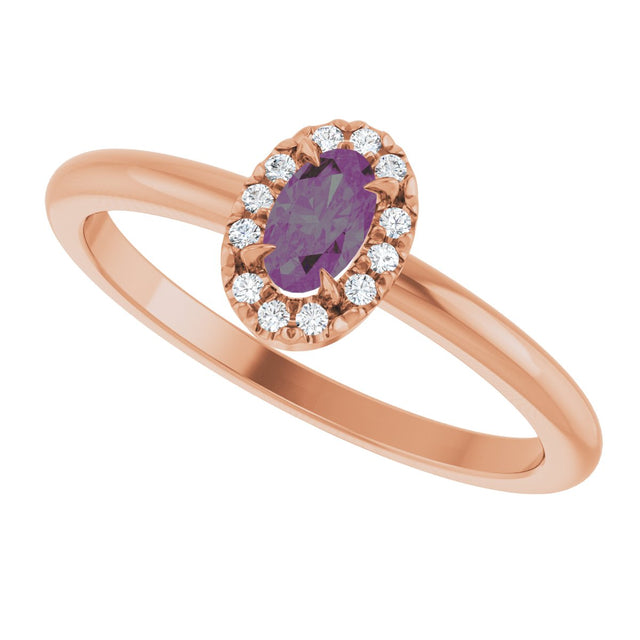 14K Gold Emerald Lab-Grown Alexandrite Halo-Style Ring - Rose Gold - view 10