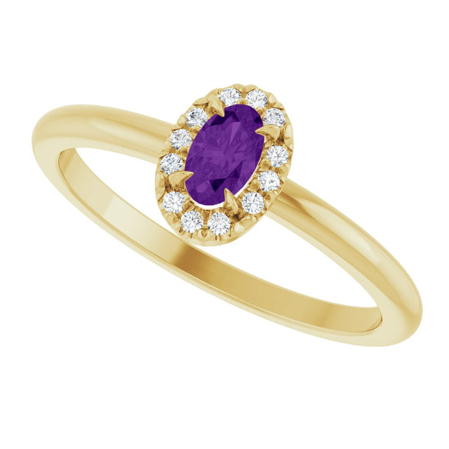 14K Gold Emerald Natural Amethyst Halo-Style Ring - Yellow Gold - view 10