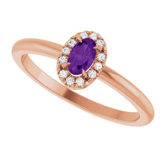 14K Gold Emerald Natural Amethyst Halo-Style Ring - Rose Gold - view 10