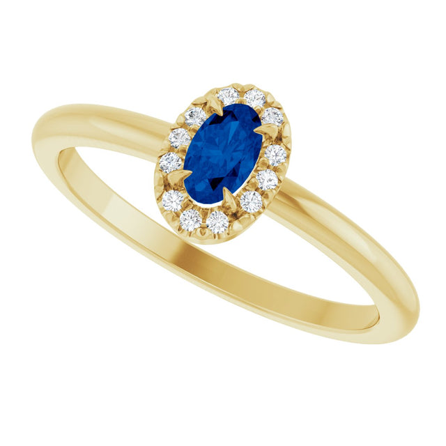 14K Gold Emerald Lab-Grown Blue Sapphire Halo-Style Ring - Yellow Gold - view 10