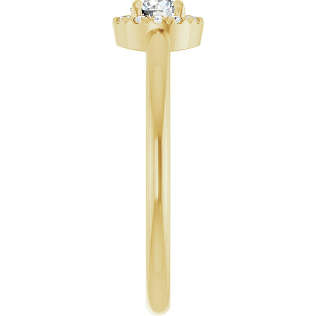 14K Gold Emerald Natural White Sapphire Halo-Style Ring - Yellow Gold - view 9