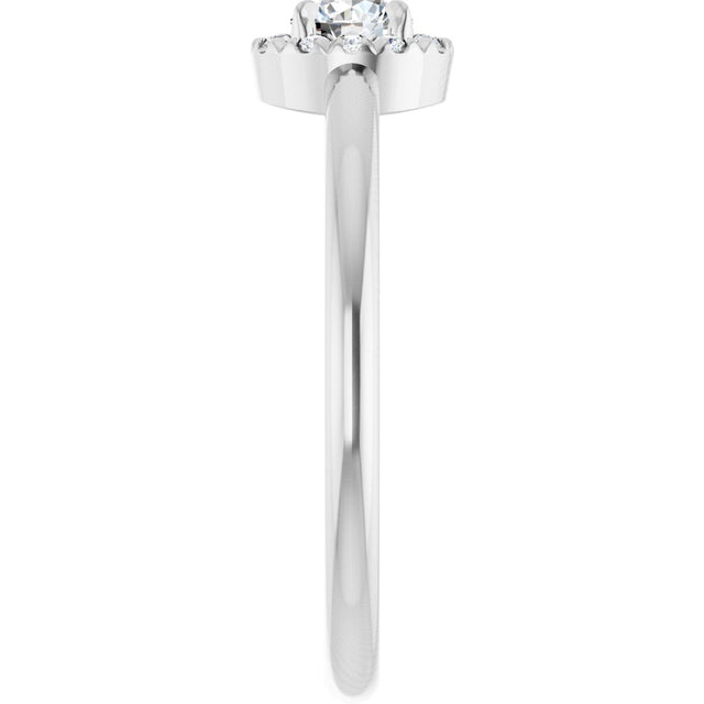 14K Gold Emerald Natural White Sapphire Halo-Style Ring - White Gold - view 9