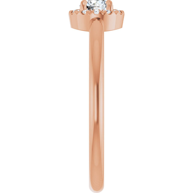 14K Gold Emerald Natural White Sapphire Halo-Style Ring - Rose Gold - view 9