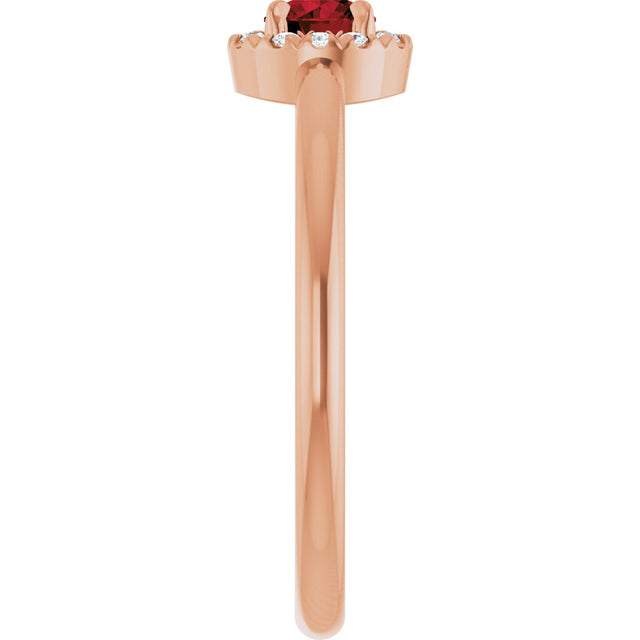 14K Gold Emerald Natural Mozambique Garnet Halo-Style Ring - Rose Gold - view 9