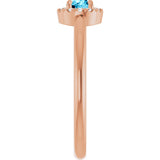 14K Gold Emerald Natural Aquamarine Halo-Style Ring - Rose Gold - view 9