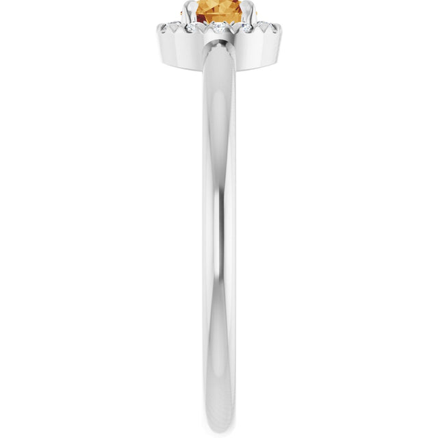 14K Gold Emerald Natural Citrine Halo-Style Ring - White Gold - view 9