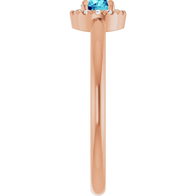 14K Gold Emerald Natural Blue Zircon Halo-Style Ring - Rose Gold - view 9
