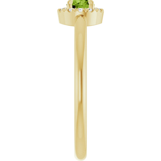 14K Gold Emerald Natural Peridot Halo-Style Ring - Yellow Gold - view 9
