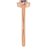 14K Gold Emerald Lab-Grown Alexandrite Halo-Style Ring - Rose Gold - view 9
