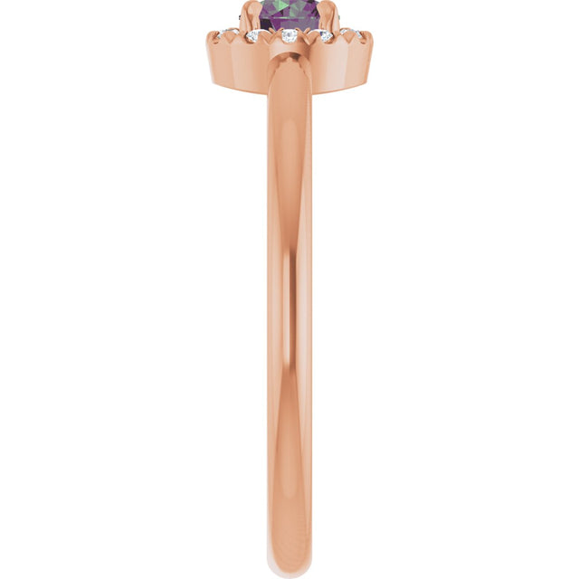 14K Gold Emerald Lab-Grown Alexandrite Halo-Style Ring - Rose Gold - view 9