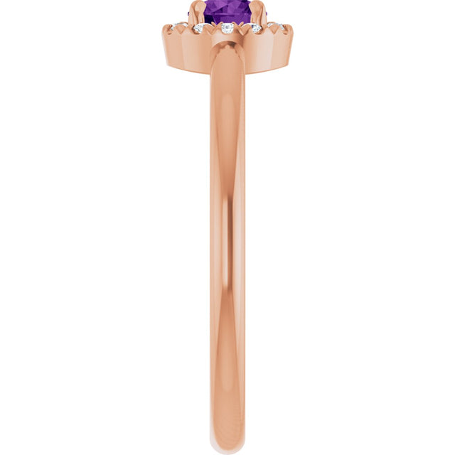 14K Gold Emerald Natural Amethyst Halo-Style Ring - Rose Gold - view 9