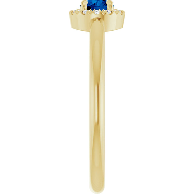 14K Gold Emerald Natural Blue Sapphire Halo-Style Ring - Yellow Gold - view 9