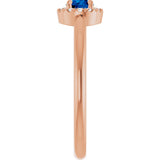 14K Gold Emerald Lab-Grown Blue Sapphire Halo-Style Ring - Rose Gold - view 9