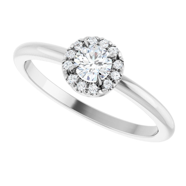 14K Gold Emerald Natural White Sapphire Halo-Style Ring - White Gold - view 10