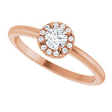 14K Gold Emerald Natural White Sapphire Halo-Style Ring - Rose Gold - view 10