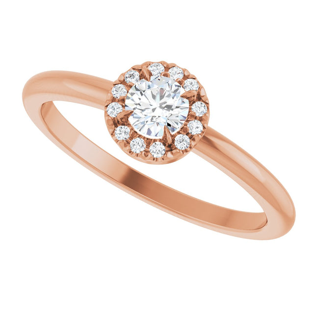 14K Gold Emerald Natural White Sapphire Halo-Style Ring - Rose Gold - view 10