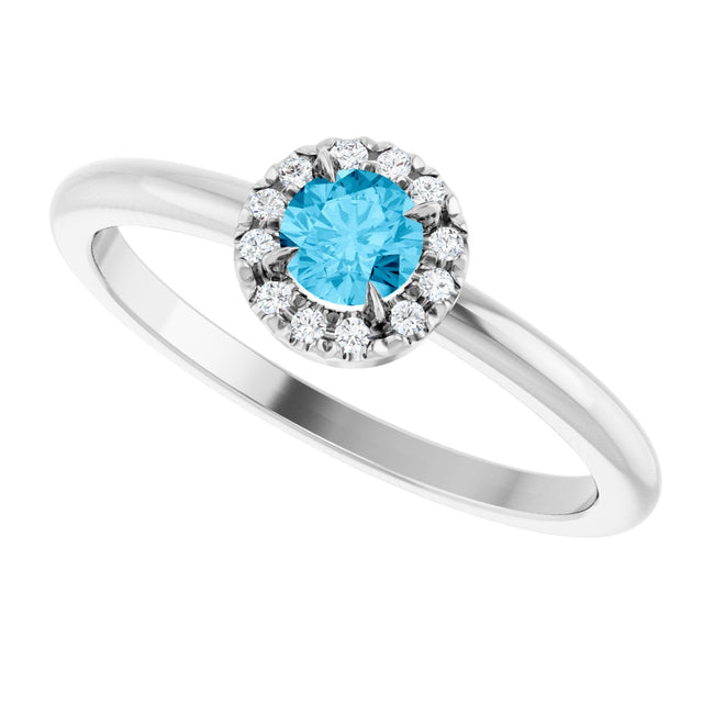 Platinum Emerald Natural Aquamarine Halo-Style Ring - view 10