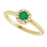 14K Gold Emerald Lab-Grown Emerald Halo-Style Ring - Yellow Gold - view 10