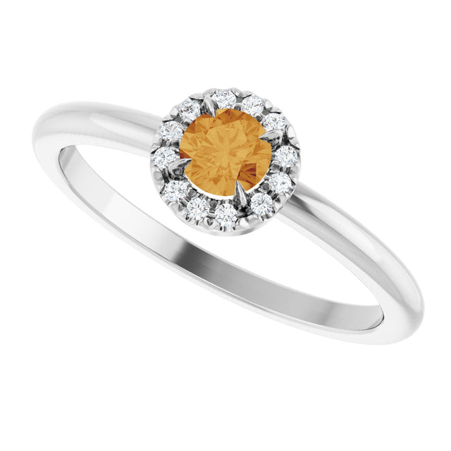 Platinum Emerald Natural Citrine Halo-Style Ring - view 10
