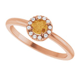 14K Gold Emerald Natural Citrine Halo-Style Ring - Rose Gold - view 10