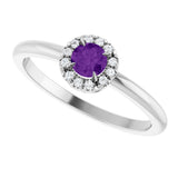 14K Gold Emerald Natural Amethyst Halo-Style Ring - White Gold - view 10