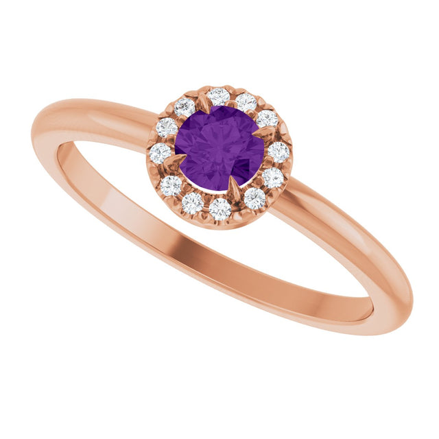 14K Gold Emerald Natural Amethyst Halo-Style Ring - Rose Gold - view 10