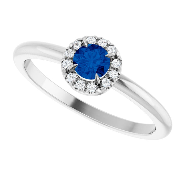 14K Gold Emerald Lab-Grown Blue Sapphire Halo-Style Ring - White Gold - view 10