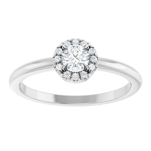 14K Gold Emerald Natural White Sapphire Halo-Style Ring - White Gold - view 8