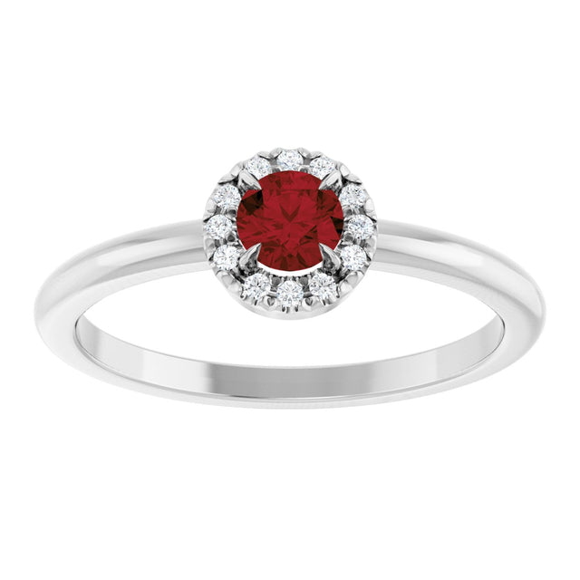 14K Gold Emerald Natural Mozambique Garnet Halo-Style Ring - White Gold - view 8