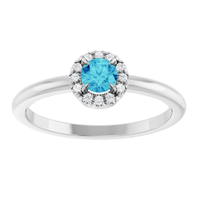 Platinum Emerald Natural Blue Zircon Halo-Style Ring - view 8