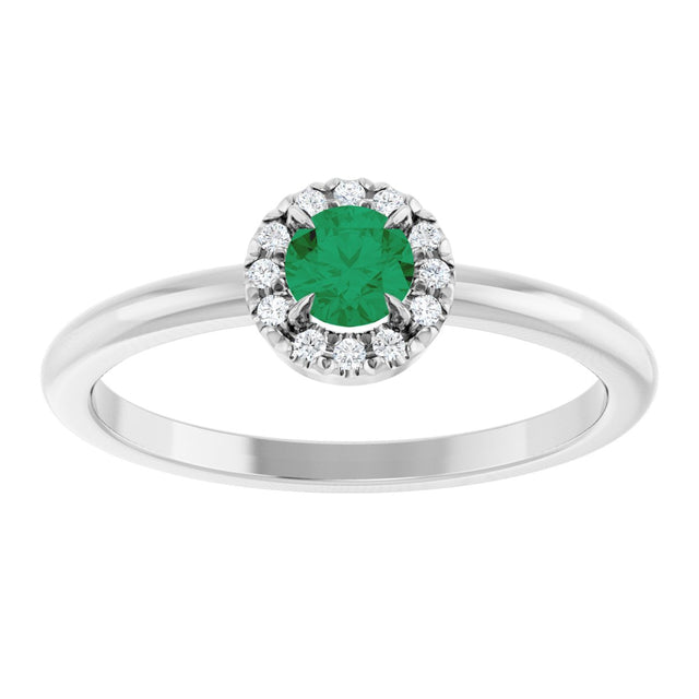14K Gold Emerald Natural Emerald Halo-Style Ring - White Gold - view 8