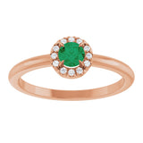 14K Gold Emerald Natural Emerald Halo-Style Ring - Rose Gold - view 8