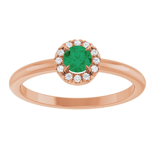 14K Gold Emerald Natural Emerald Halo-Style Ring - Rose Gold - view 8