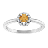 14K Gold Emerald Natural Citrine Halo-Style Ring - White Gold - view 8