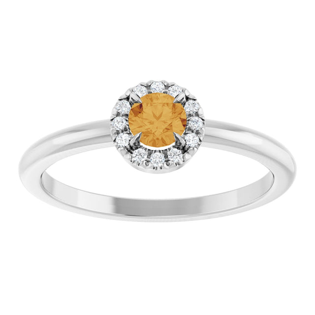 14K Gold Emerald Natural Citrine Halo-Style Ring - White Gold - view 8