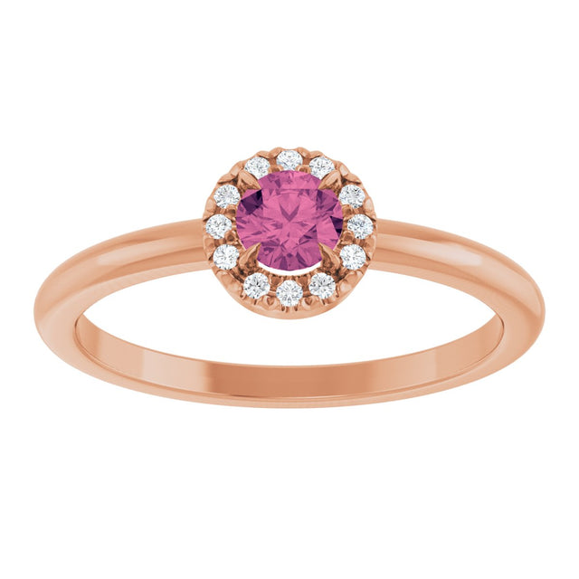 14K Gold Emerald Natural Pink Tourmaline Halo-Style Ring - Rose Gold - view 8