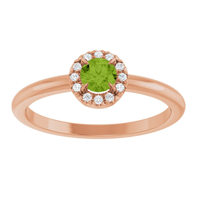 14K Gold Emerald Natural Peridot Halo-Style Ring - Rose Gold - view 8