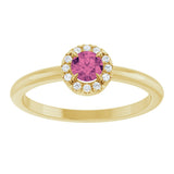 14K Gold Emerald Natural Pink Tourmaline Halo-Style Ring - Yellow Gold - view 8
