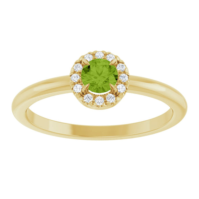 14K Gold Emerald Natural Peridot Halo-Style Ring - Yellow Gold - view 8