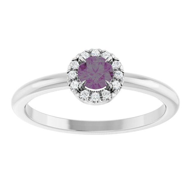 Platinum Emerald Lab-Grown Alexandrite Halo-Style Ring - view 8