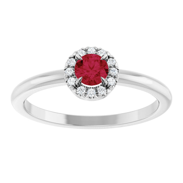 Platinum Emerald Natural Ruby Halo-Style Ring - view 8