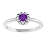 14K Gold Emerald Natural Amethyst Halo-Style Ring - White Gold - view 8