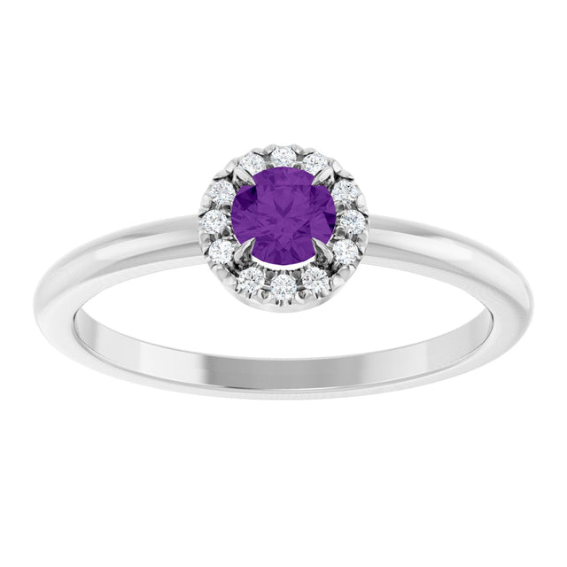 14K Gold Emerald Natural Amethyst Halo-Style Ring - White Gold - view 8