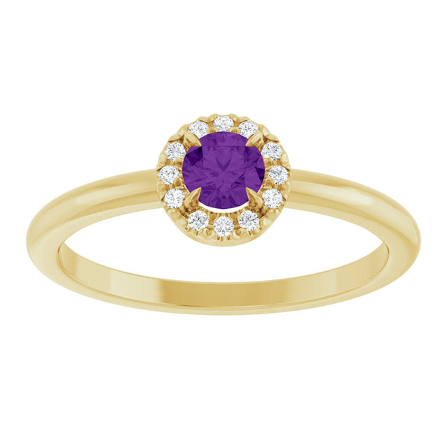 14K Gold Emerald Natural Amethyst Halo-Style Ring - Yellow Gold - view 8