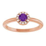 14K Gold Emerald Natural Amethyst Halo-Style Ring - Rose Gold - view 8
