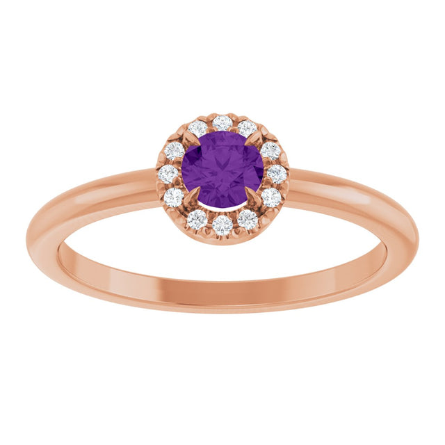 14K Gold Emerald Natural Amethyst Halo-Style Ring - Rose Gold - view 8